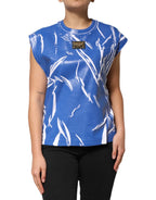 Dolce & Gabbana Blue White Cotton Logo Plaque Women Tank Top - Zeiniez