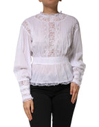 Dolce & Gabbana White Cotton Floral Lace Long Sleeves Top - Zeiniez