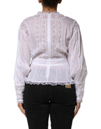 Dolce & Gabbana White Cotton Floral Lace Long Sleeves Top - Zeiniez