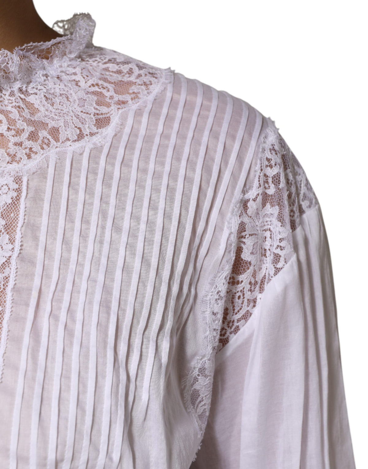 Dolce & Gabbana White Cotton Floral Lace Long Sleeves Top
