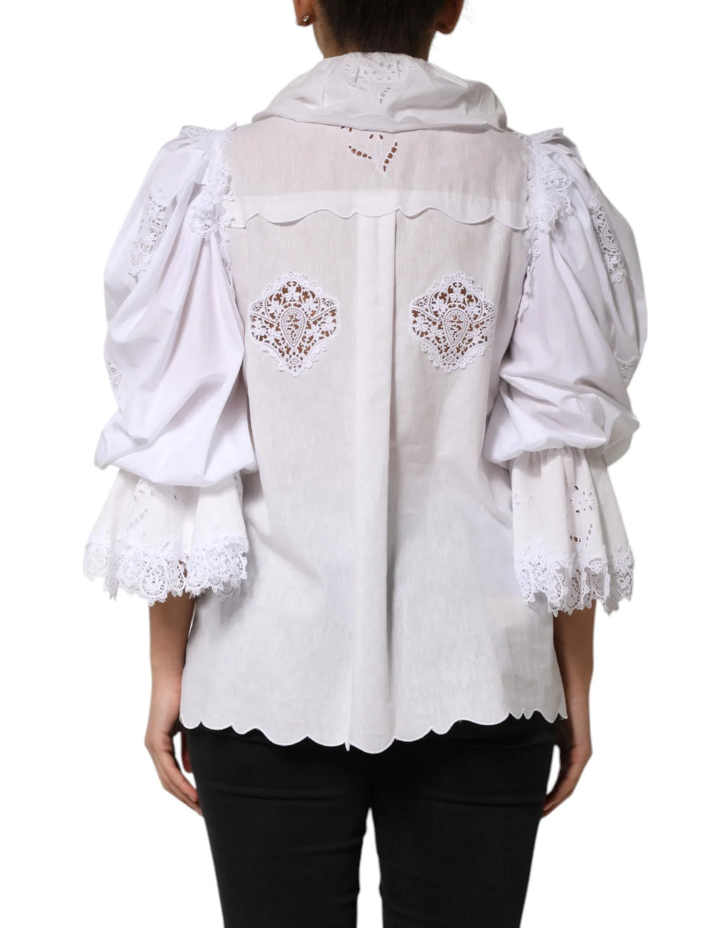 Dolce & Gabbana White Ruffled Lace Embellished Blouse Top - Zeiniez