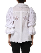 Dolce & Gabbana White Ruffled Lace Embellished Blouse Top - Zeiniez