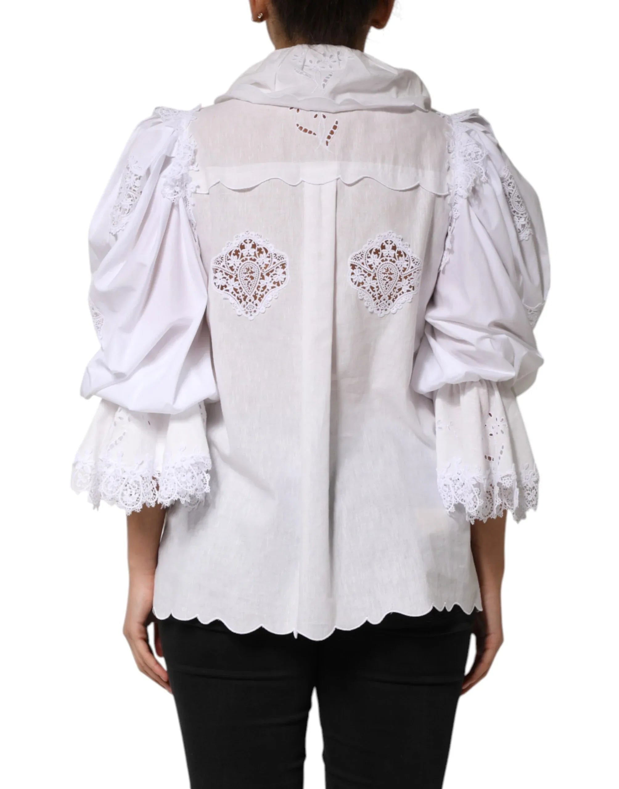 Dolce & Gabbana White Ruffled Lace Embellished Blouse Top - Zeiniez