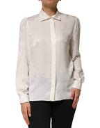 Dolce & Gabbana White Silk Long Sleeves Collared Shirt Top - Zeiniez