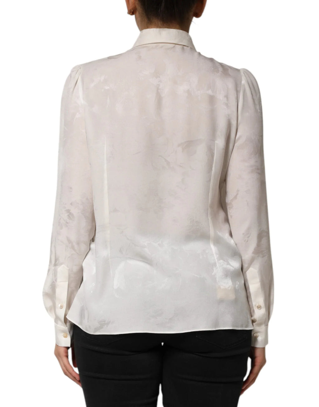 Dolce & Gabbana White Silk Long Sleeves Collared Shirt Top - Zeiniez