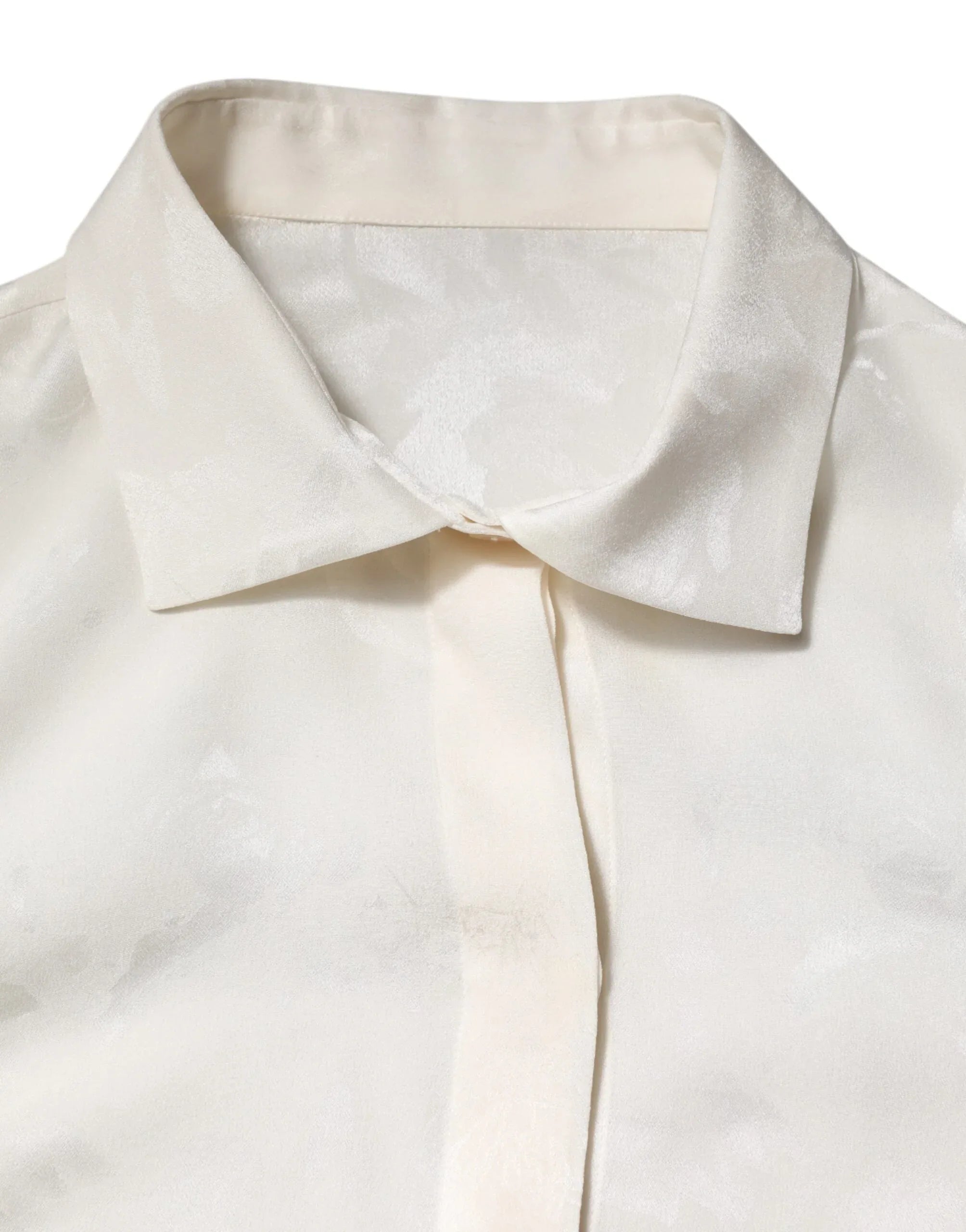 Dolce & Gabbana White Silk Long Sleeves Collared Shirt Top - Zeiniez