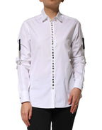 Dolce & Gabbana White Crystal Embellished Collared Shirt Top - Zeiniez