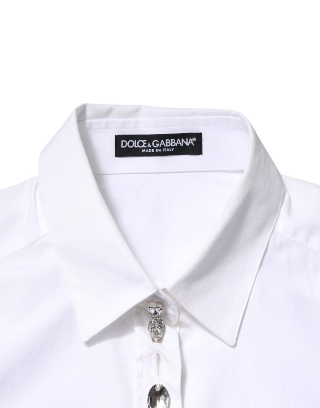 Dolce & Gabbana White Crystal Embellished Collared Shirt Top