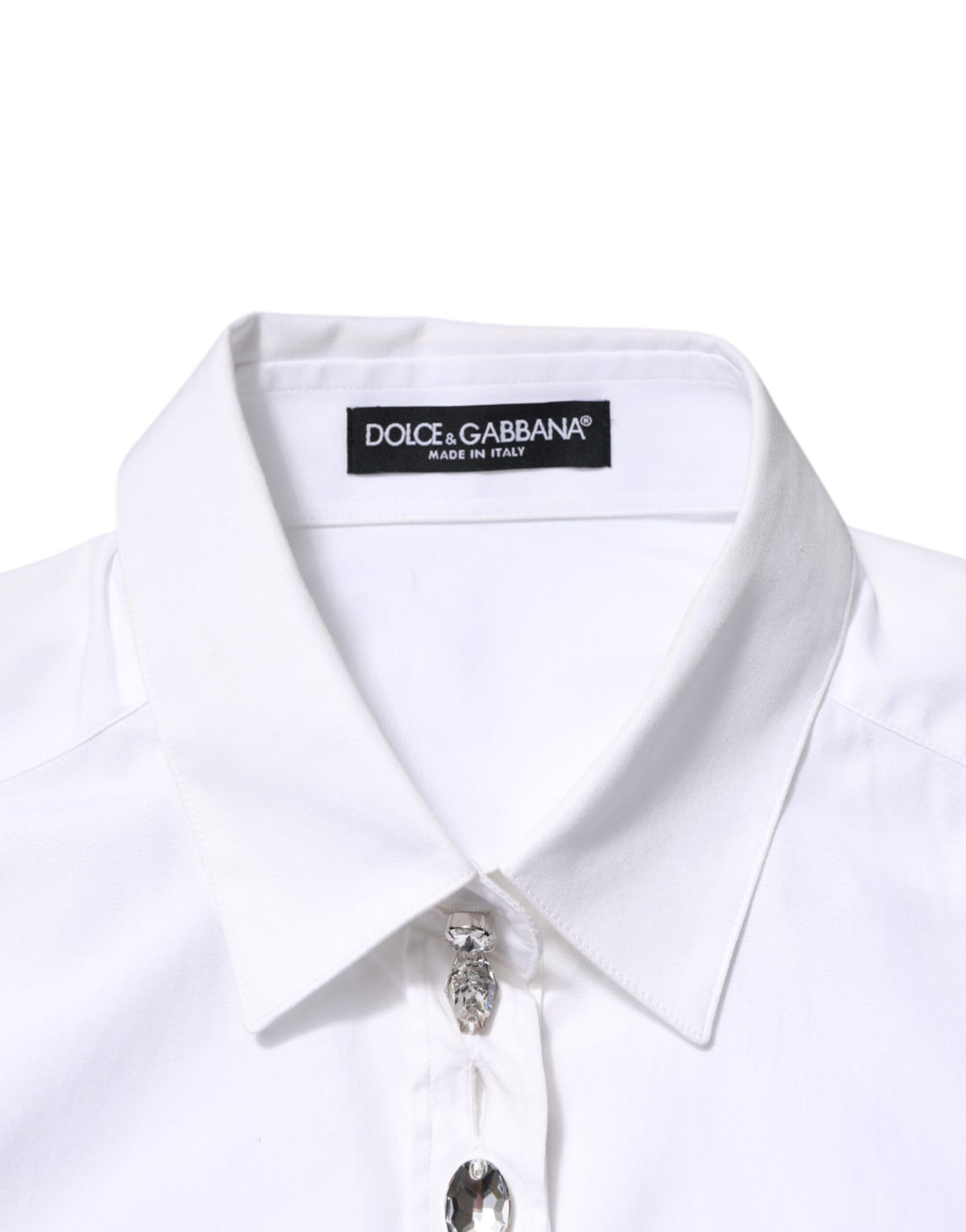 Dolce & Gabbana White Crystal Embellished Collared Shirt Top