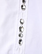 Dolce & Gabbana White Crystal Embellished Collared Shirt Top