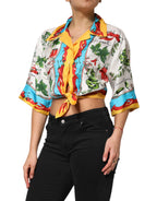 Dolce & Gabbana Multicolor Chili Silk Cropped Blouse Top - Zeiniez