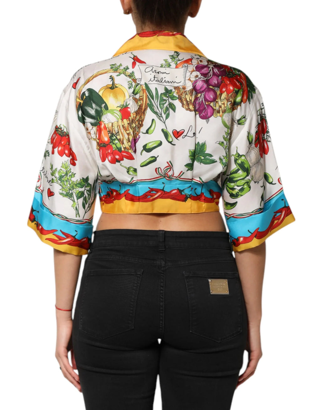 Dolce & Gabbana Multicolor Chili Silk Cropped Blouse Top - Zeiniez