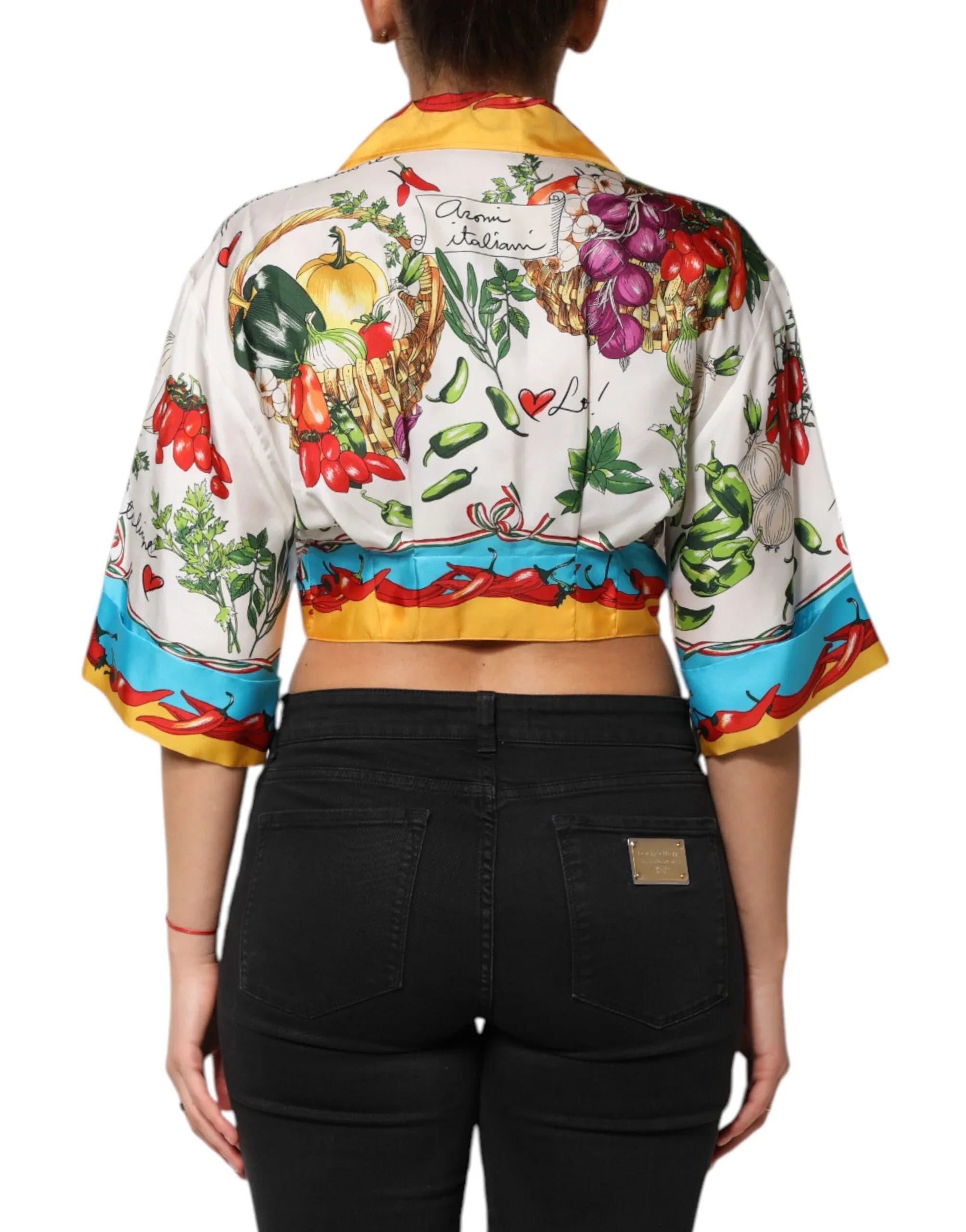Dolce & Gabbana Multicolor Chili Silk Cropped Blouse Top - Zeiniez