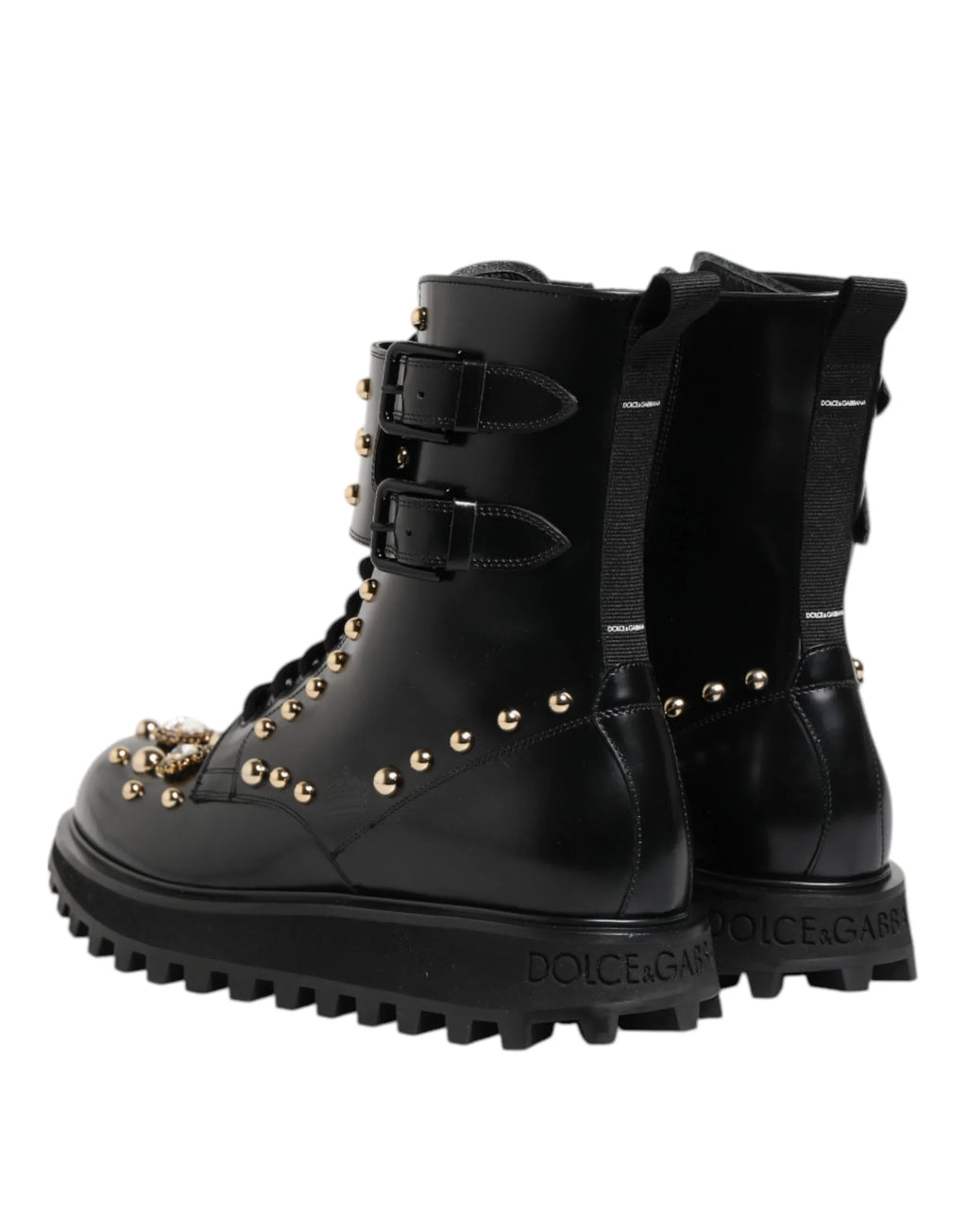 Dolce & Gabbana Black Studded Lace Up Mid Calf Boots Shoes - Zeiniez
