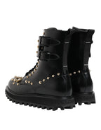 Dolce & Gabbana Black Studded Lace Up Mid Calf Boots Shoes - Zeiniez