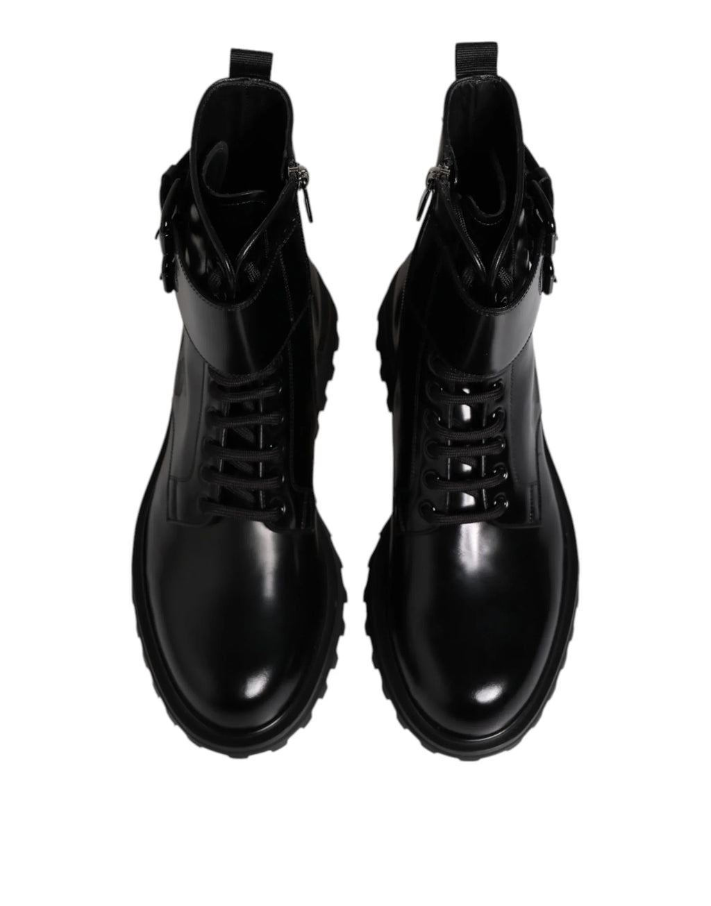 Dolce & Gabbana Black Leather Lace Up Mid Calf Boots Shoes - Zeiniez