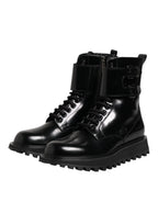 Dolce & Gabbana Black Leather Lace Up Mid Calf Boots Shoes - Zeiniez