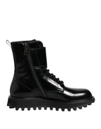 Dolce & Gabbana Black Leather Lace Up Mid Calf Boots Shoes - Zeiniez