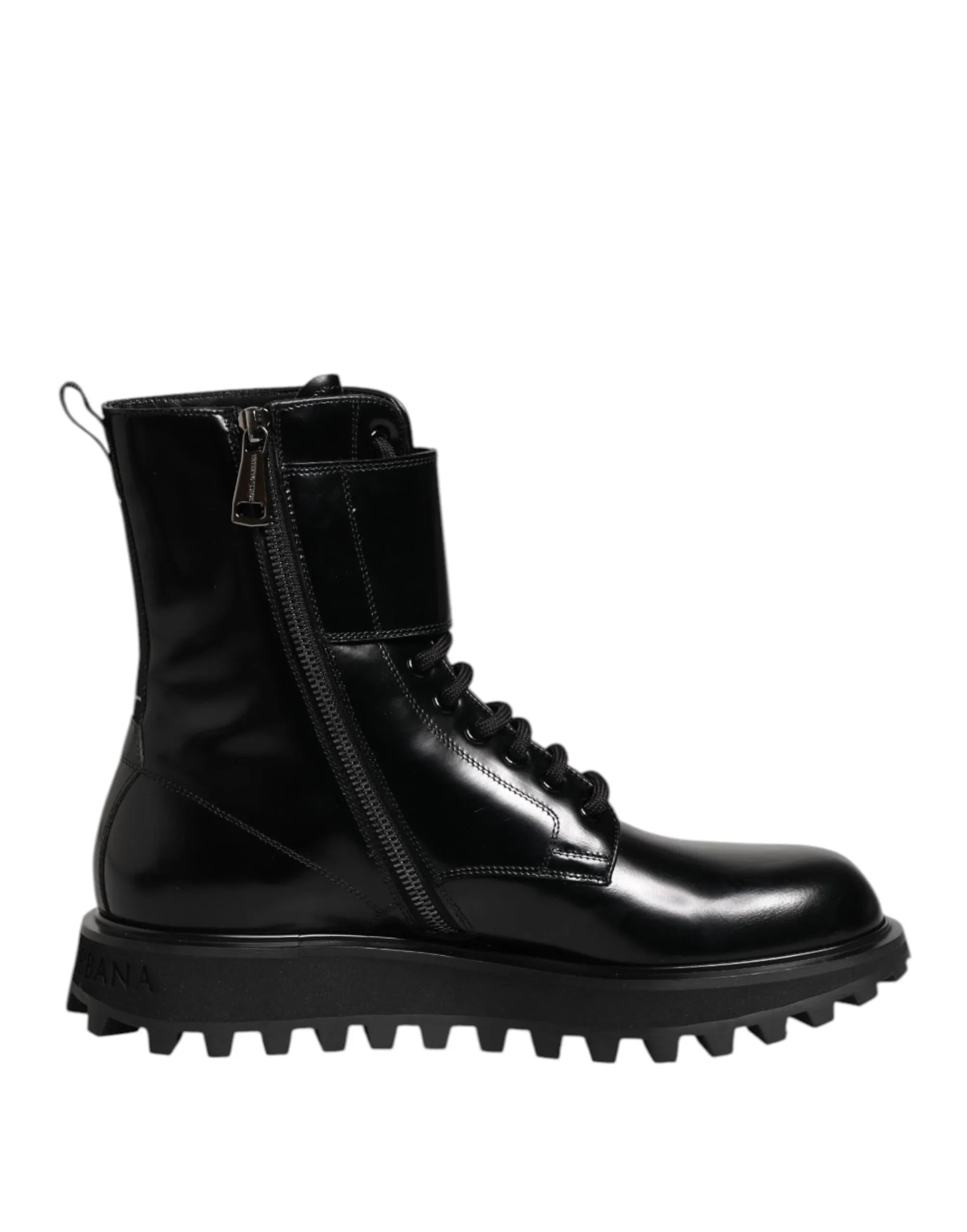 Dolce & Gabbana Black Leather Lace Up Mid Calf Boots Shoes - Zeiniez