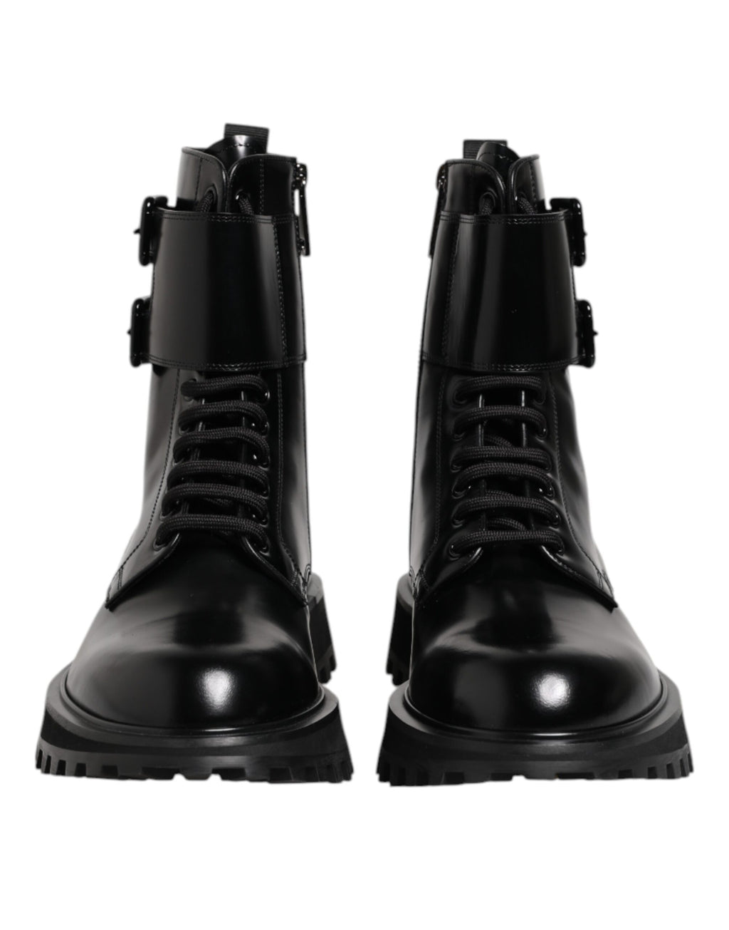 Dolce & Gabbana Black Leather Lace Up Mid Calf Boots Shoes