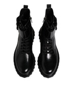 Dolce & Gabbana Black Leather Lace Up Mid Calf Boots Shoes - Zeiniez