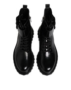 Dolce & Gabbana Black Leather Lace Up Mid Calf Boots Shoes