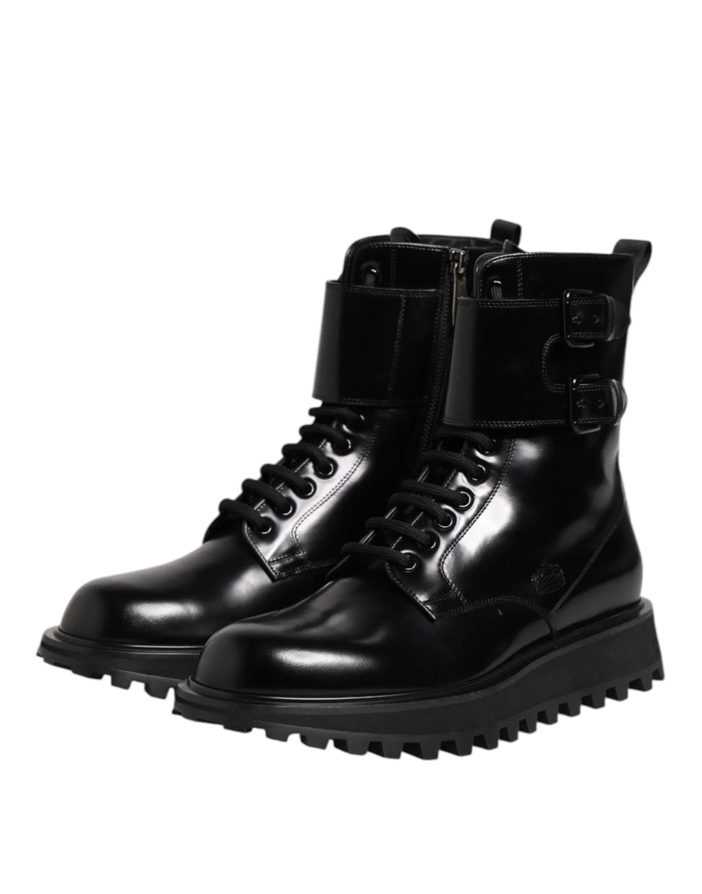 Dolce & Gabbana Black Leather Lace Up Mid Calf Boots Shoes - Zeiniez