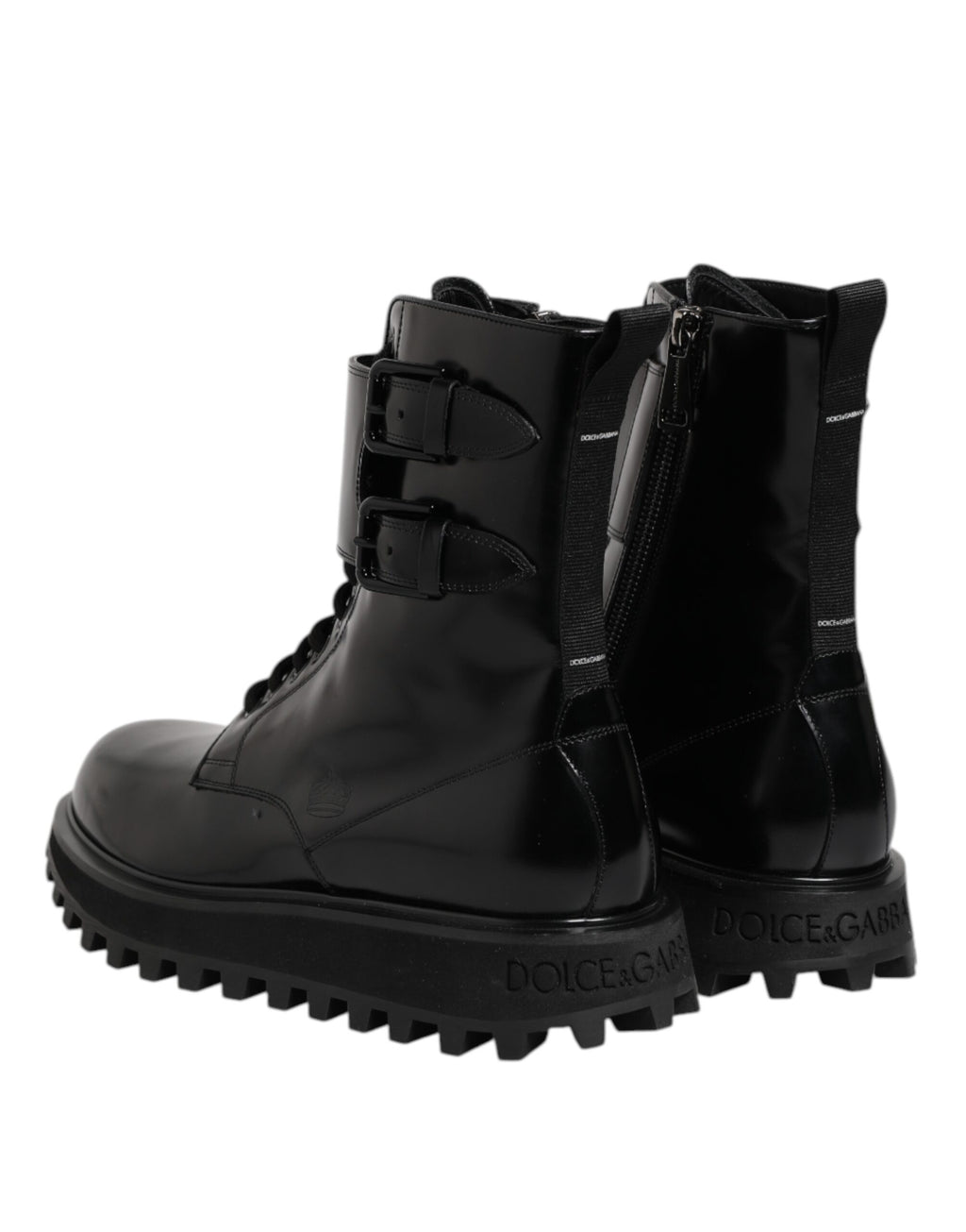 Dolce & Gabbana Black Leather Lace Up Mid Calf Boots Shoes