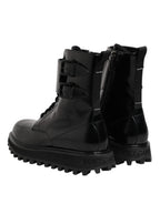 Dolce & Gabbana Black Leather Lace Up Mid Calf Boots Shoes