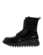 Dolce & Gabbana Black Leather Lace Up Mid Calf Boots Shoes - Zeiniez