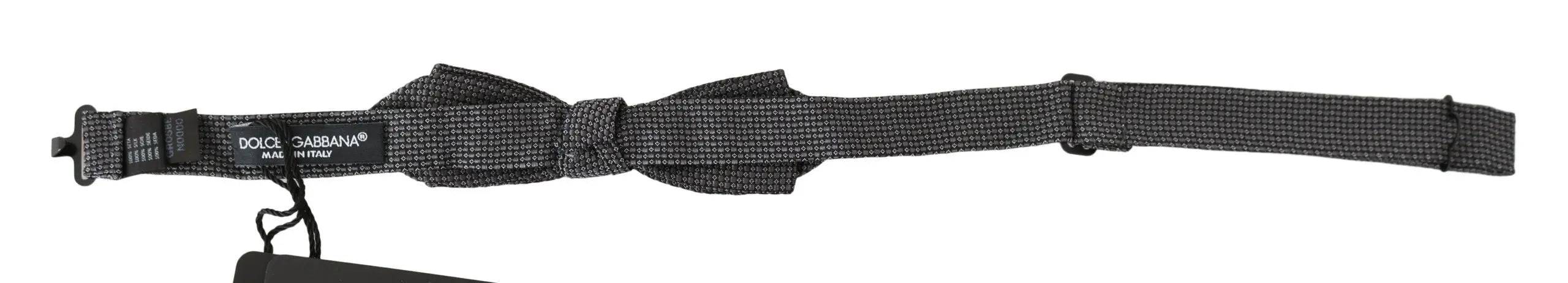 Dolce & Gabbana Gray Patterned Silk Adjustable Neck Bow Tie Papillon - Zeiniez