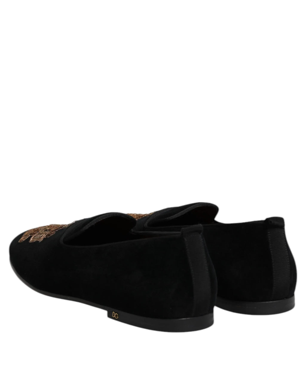 Dolce & Gabbana Black Velvet Gold Crown Mens Loafers Shoes - Zeiniez