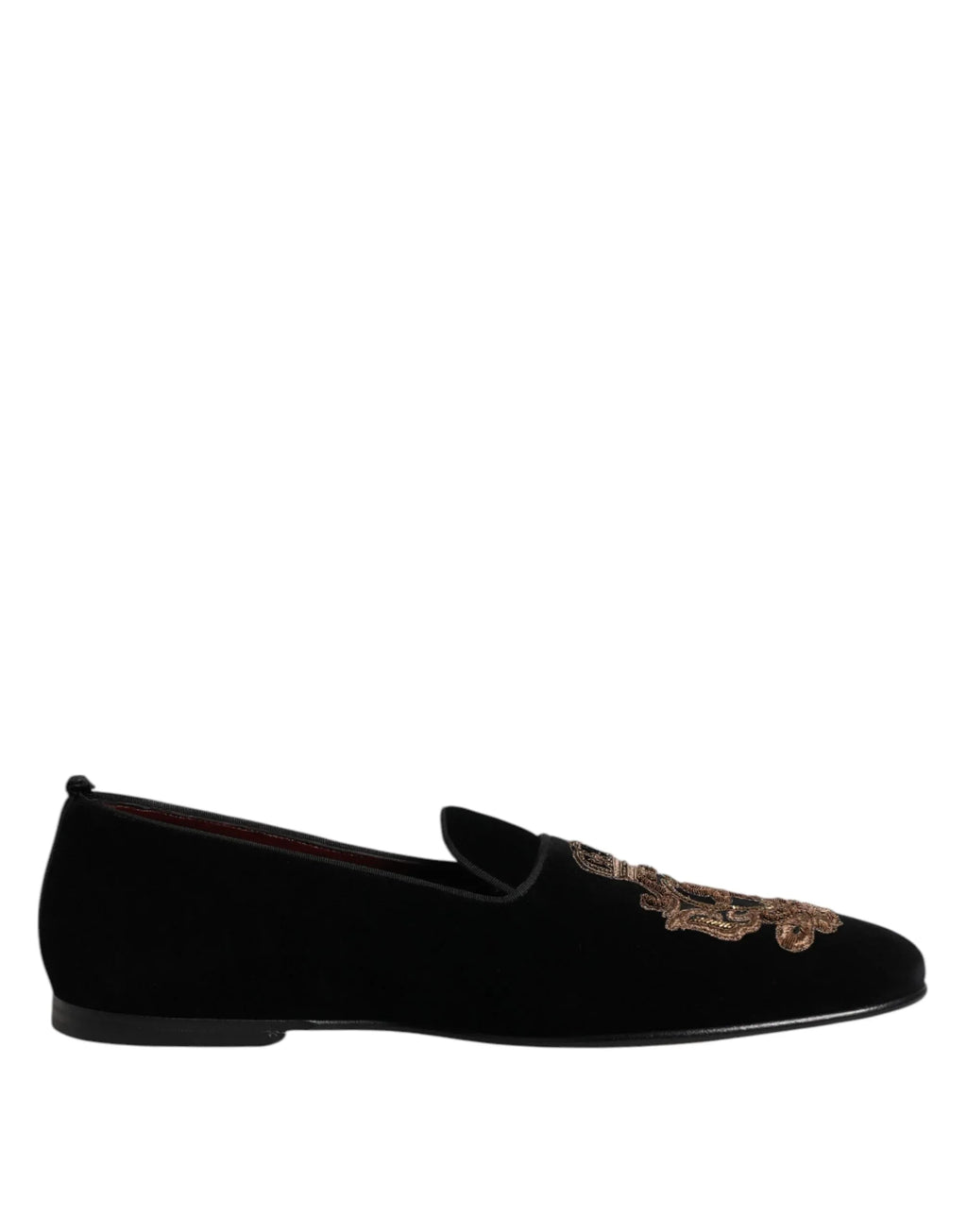 Dolce & Gabbana Black Velvet Gold Crown Mens Loafers Shoes - Zeiniez