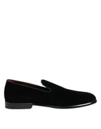 Dolce & Gabbana Black Velvet Loafers Formal Men Dress Shoes