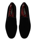Dolce & Gabbana Black Velvet Slip On Loafers Men Formal Shoes - Zeiniez