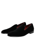 Dolce & Gabbana Black Velvet Slip On Loafers Men Formal Shoes - Zeiniez