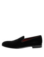 Dolce & Gabbana Black Velvet Slip On Loafers Men Formal Shoes - Zeiniez