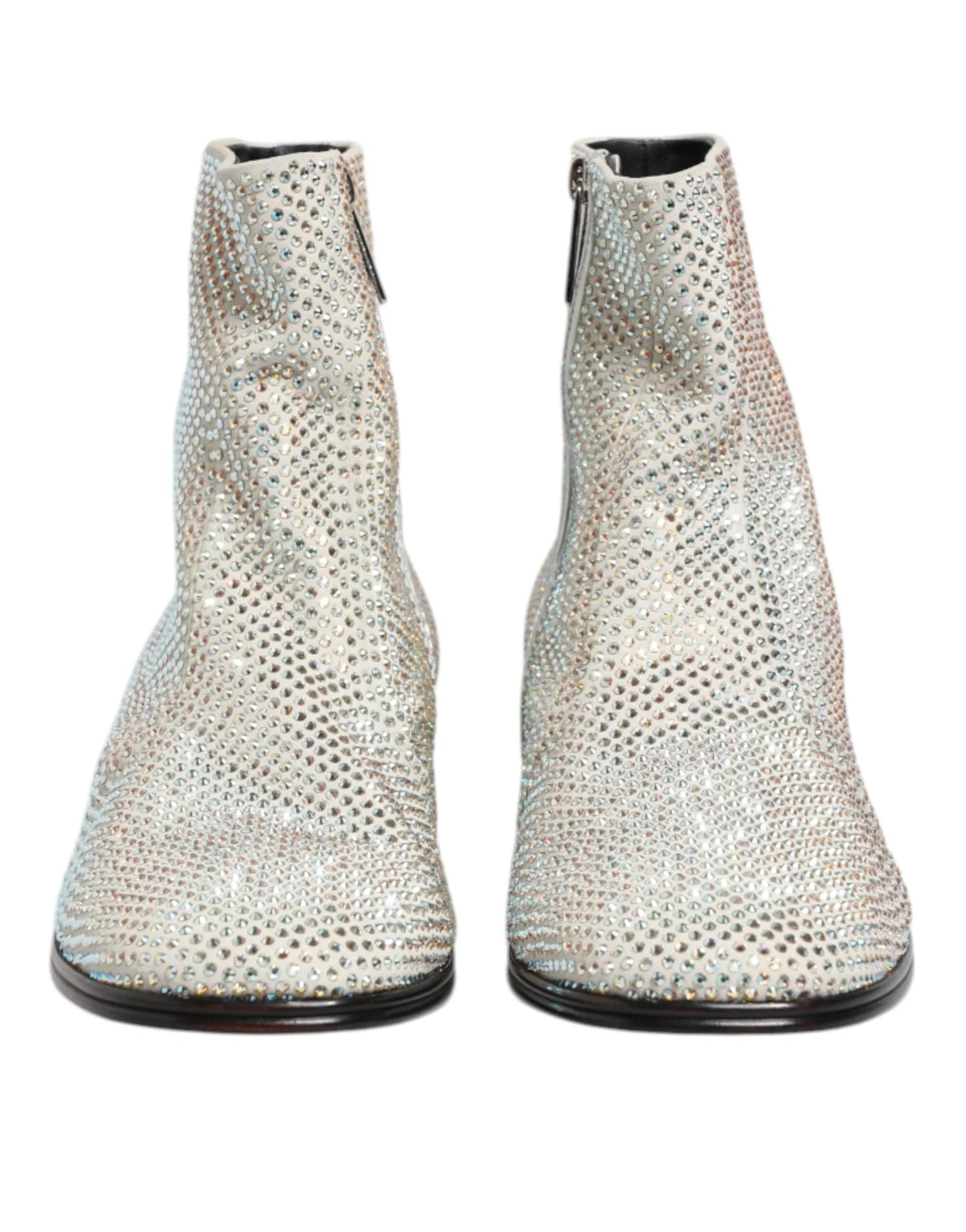 Dolce & Gabbana White Strass DG Logo Heels Ankle Boots Shoes - Zeiniez