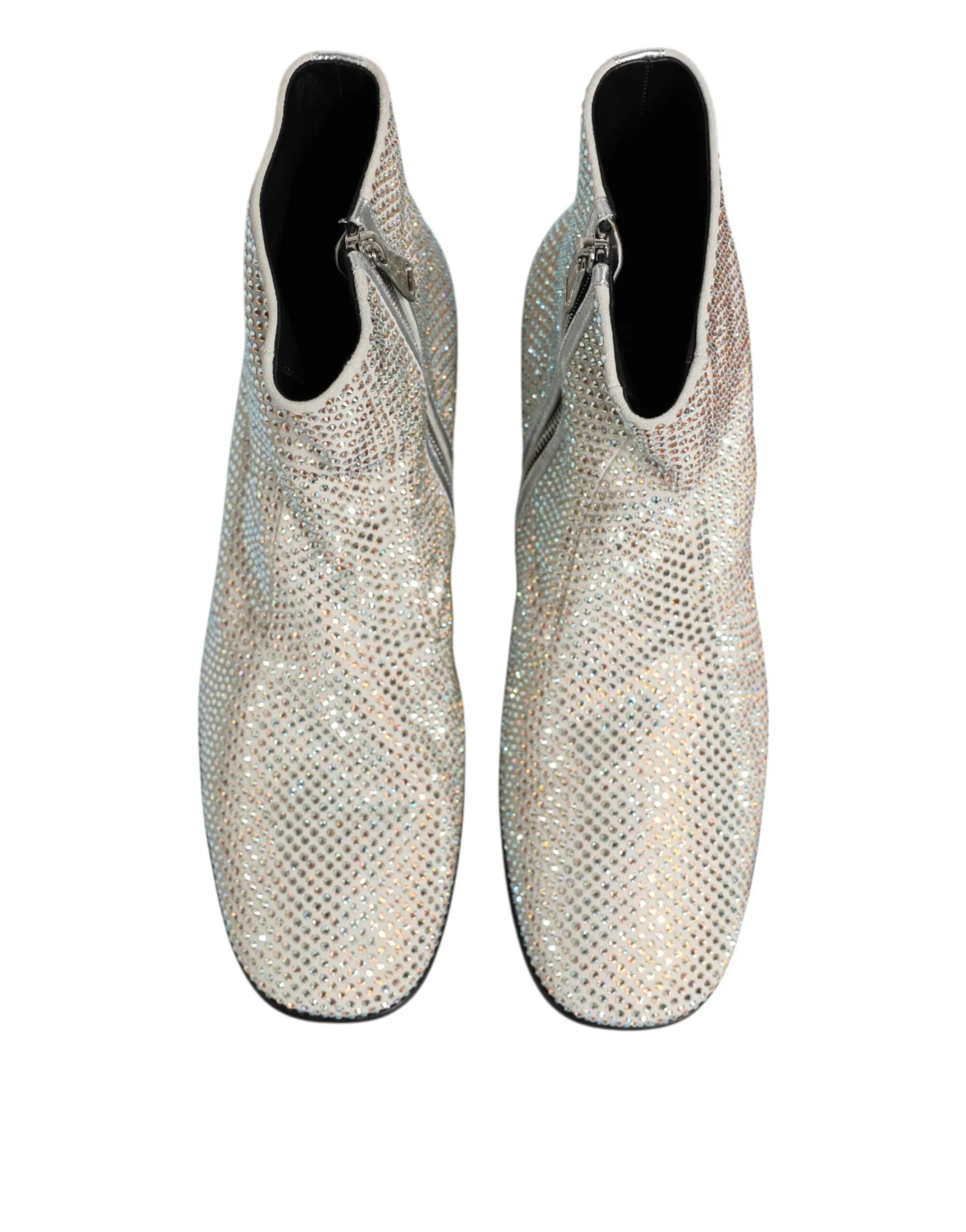 Dolce & Gabbana White Strass DG Logo Heels Ankle Boots Shoes - Zeiniez