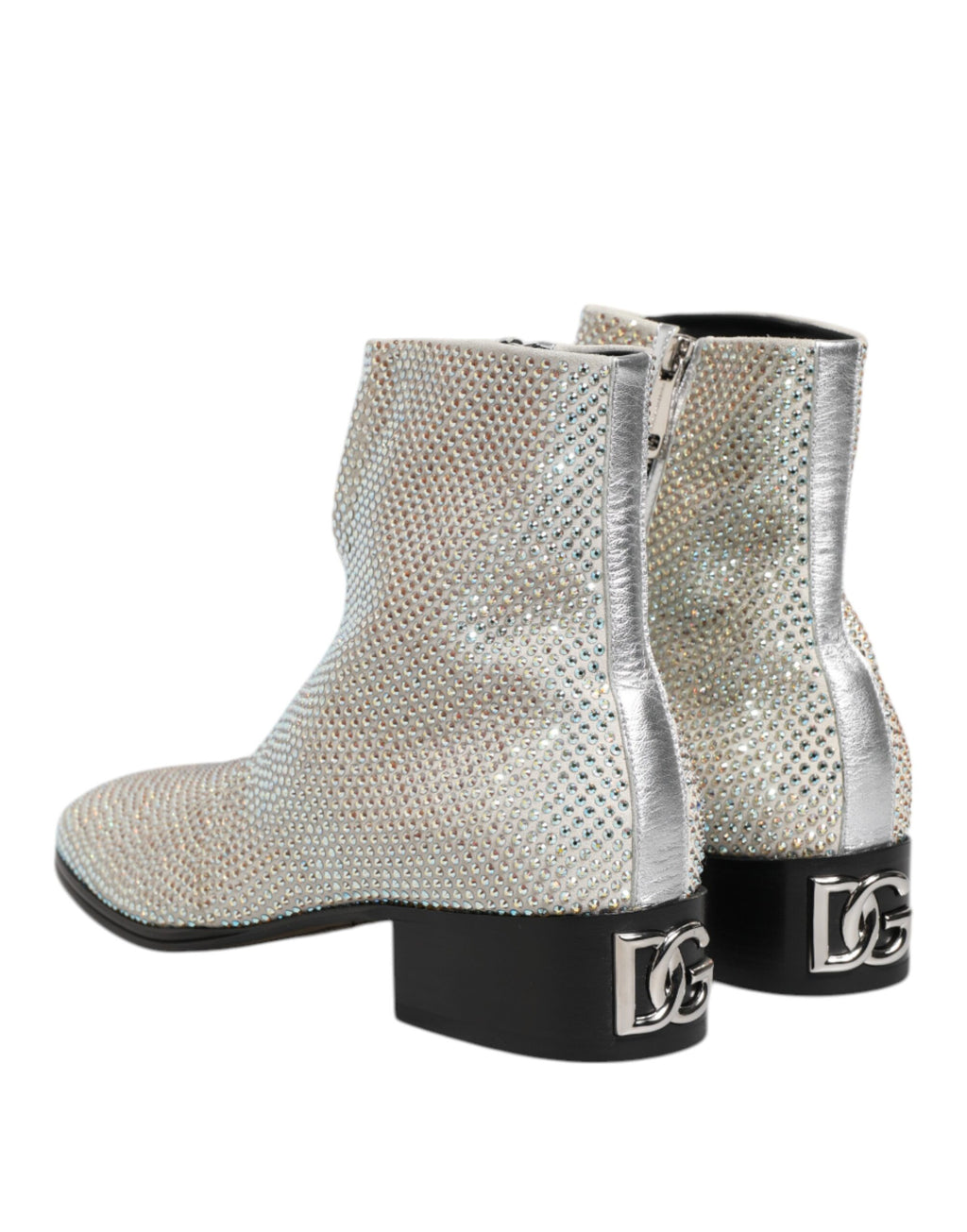 Dolce & Gabbana White Strass DG Logo Heels Ankle Boots Shoes