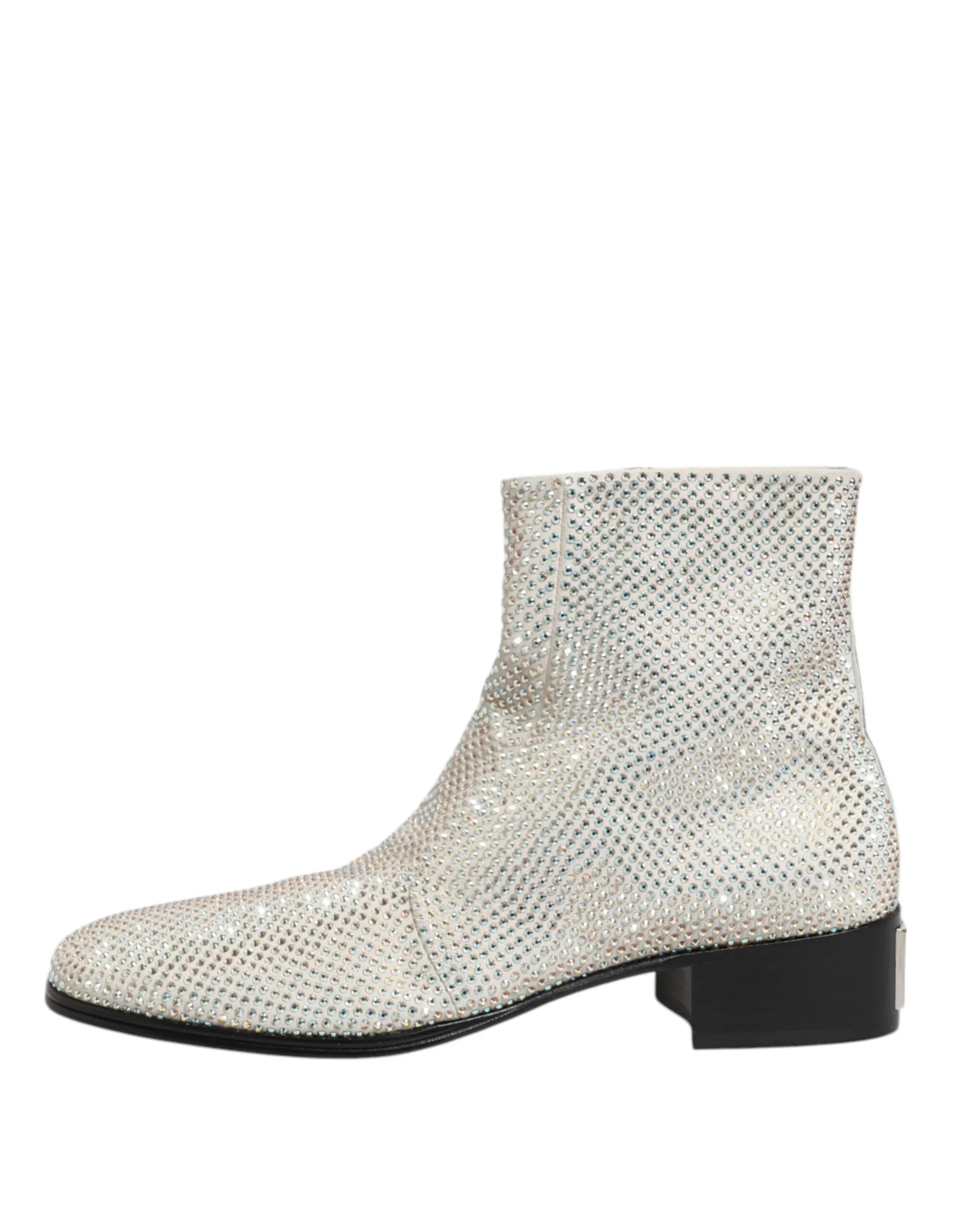 Dolce & Gabbana White Strass DG Logo Heels Ankle Boots Shoes - Zeiniez