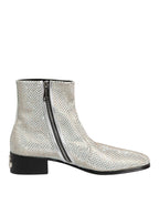 Dolce & Gabbana White Strass DG Logo Heels Ankle Boots Shoes - Zeiniez