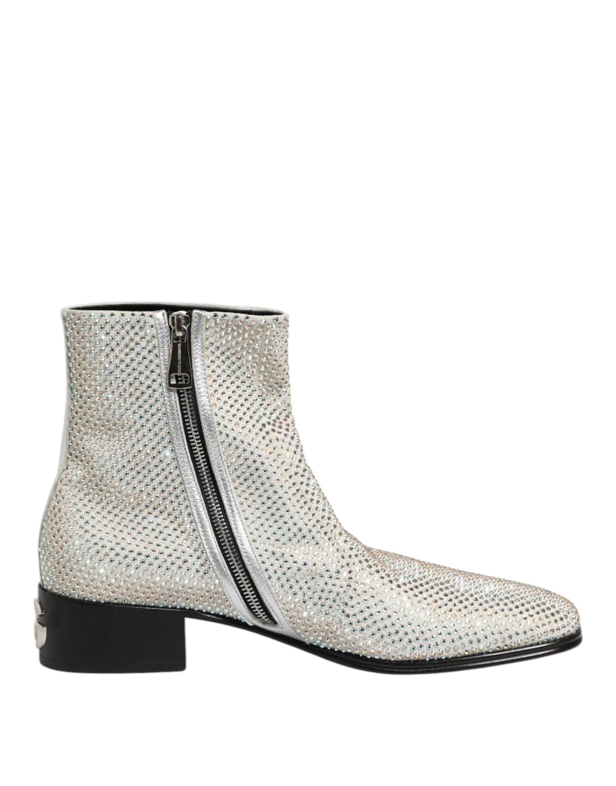 Dolce & Gabbana White Strass DG Logo Heels Ankle Boots Shoes - Zeiniez