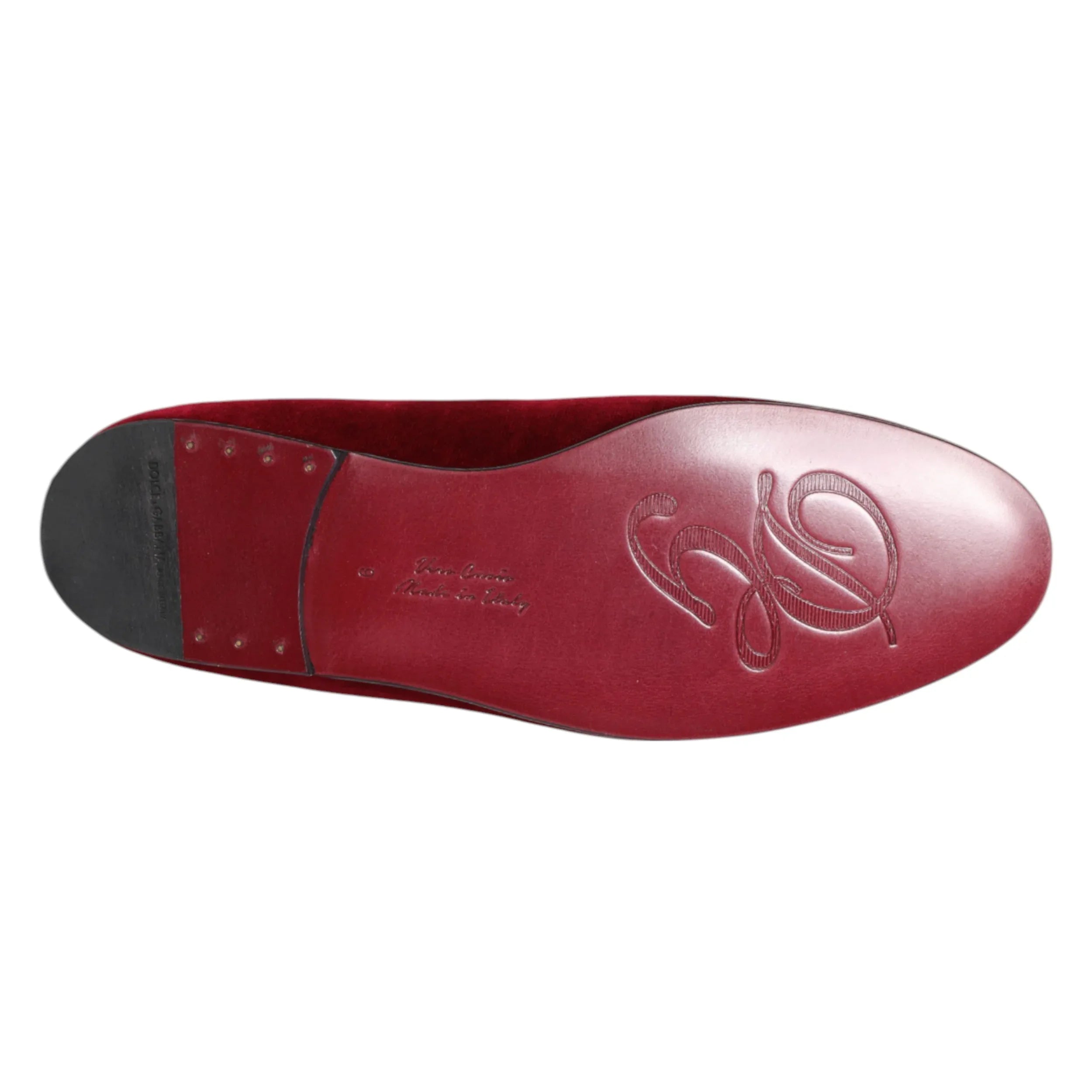 Dolce & Gabbana Red Velvet Gold Crown Mens Loafers Shoes - Zeiniez