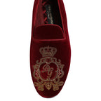 Dolce & Gabbana Red Velvet Gold Crown Mens Loafers Shoes - Zeiniez