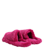 Dolce & Gabbana Pink Acrylic Faux Fur Mens Flats Sandals Shoes