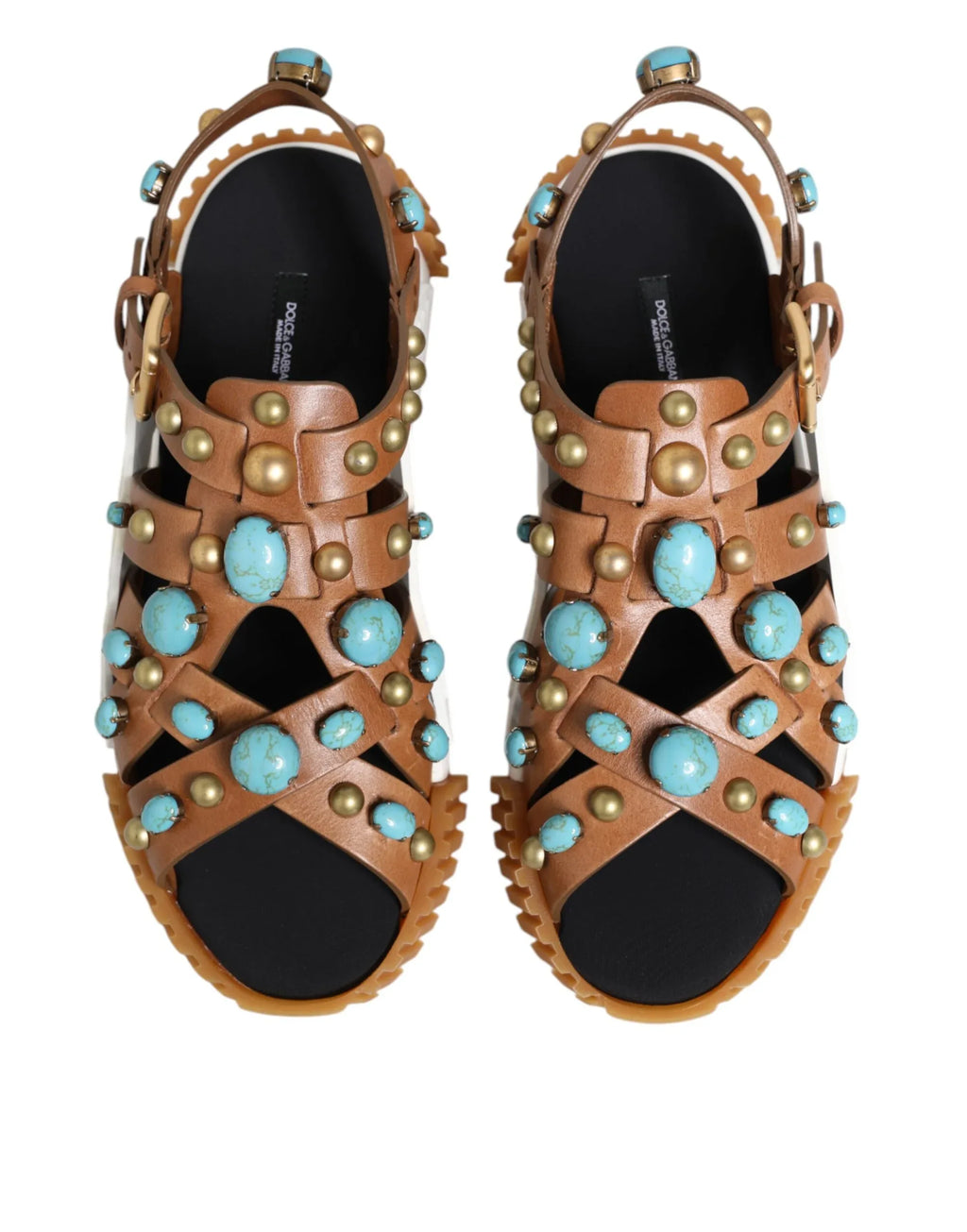Dolce & Gabbana Brown Leather Studded Slides Sandals Shoes - Zeiniez