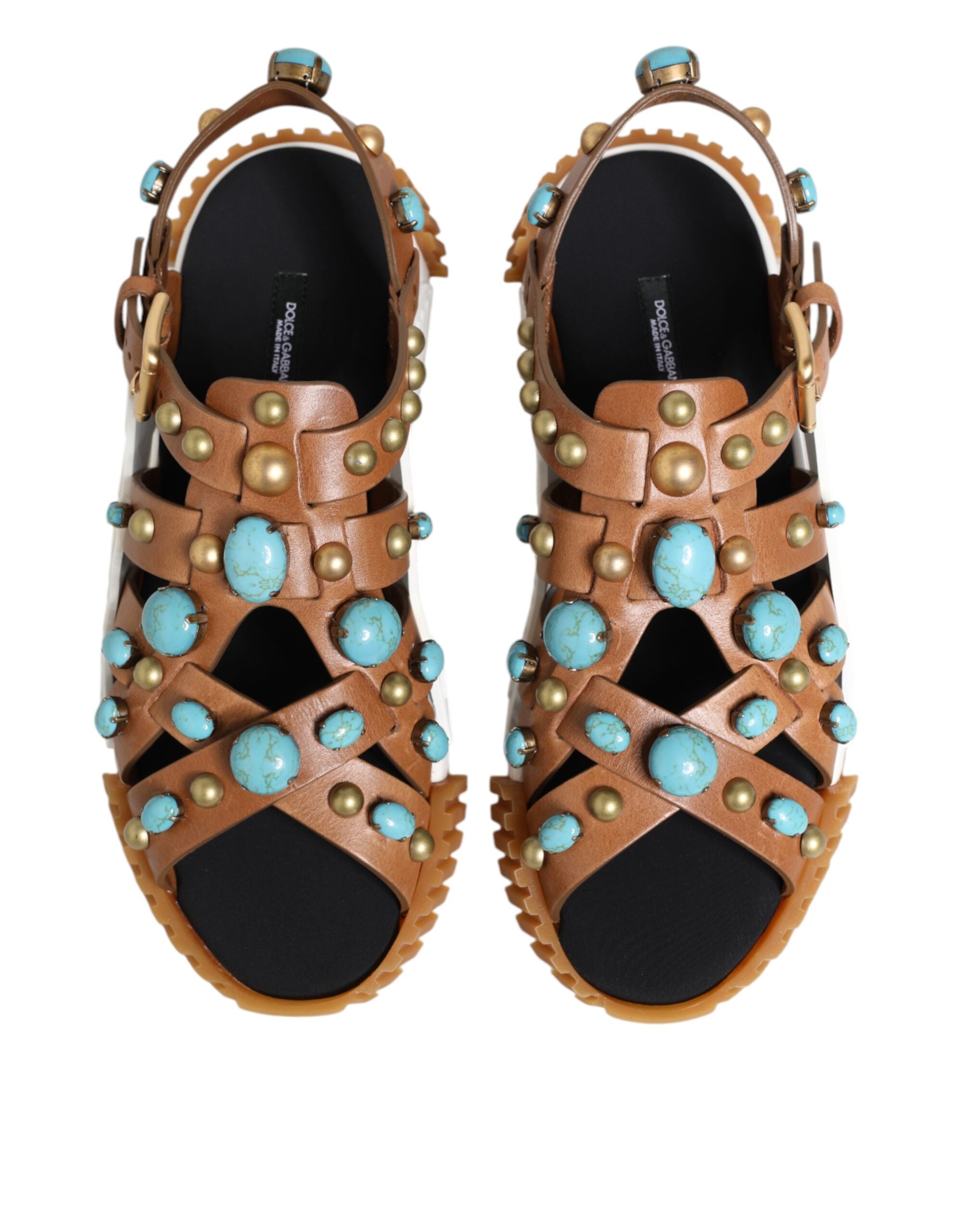 Dolce & Gabbana Brown Leather Studded Slides Sandals Shoes - Zeiniez
