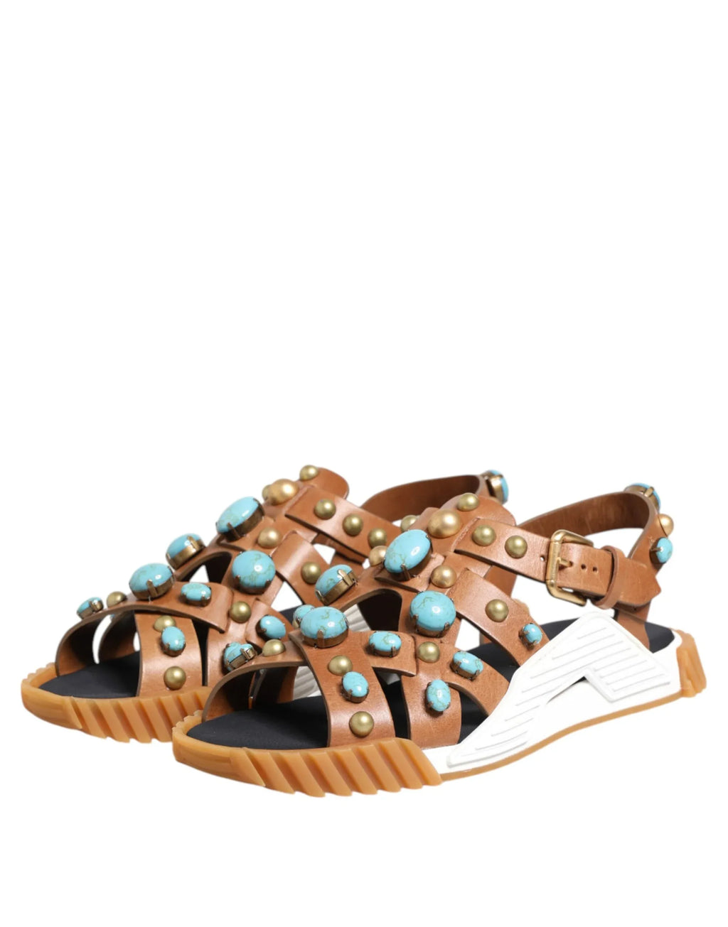 Dolce & Gabbana Brown Leather Studded Slides Sandals Shoes - Zeiniez