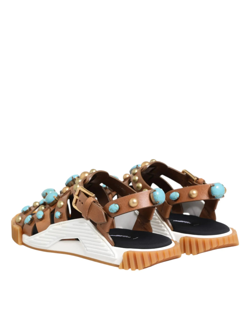 Dolce & Gabbana Brown Leather Studded Slides Sandals Shoes - Zeiniez
